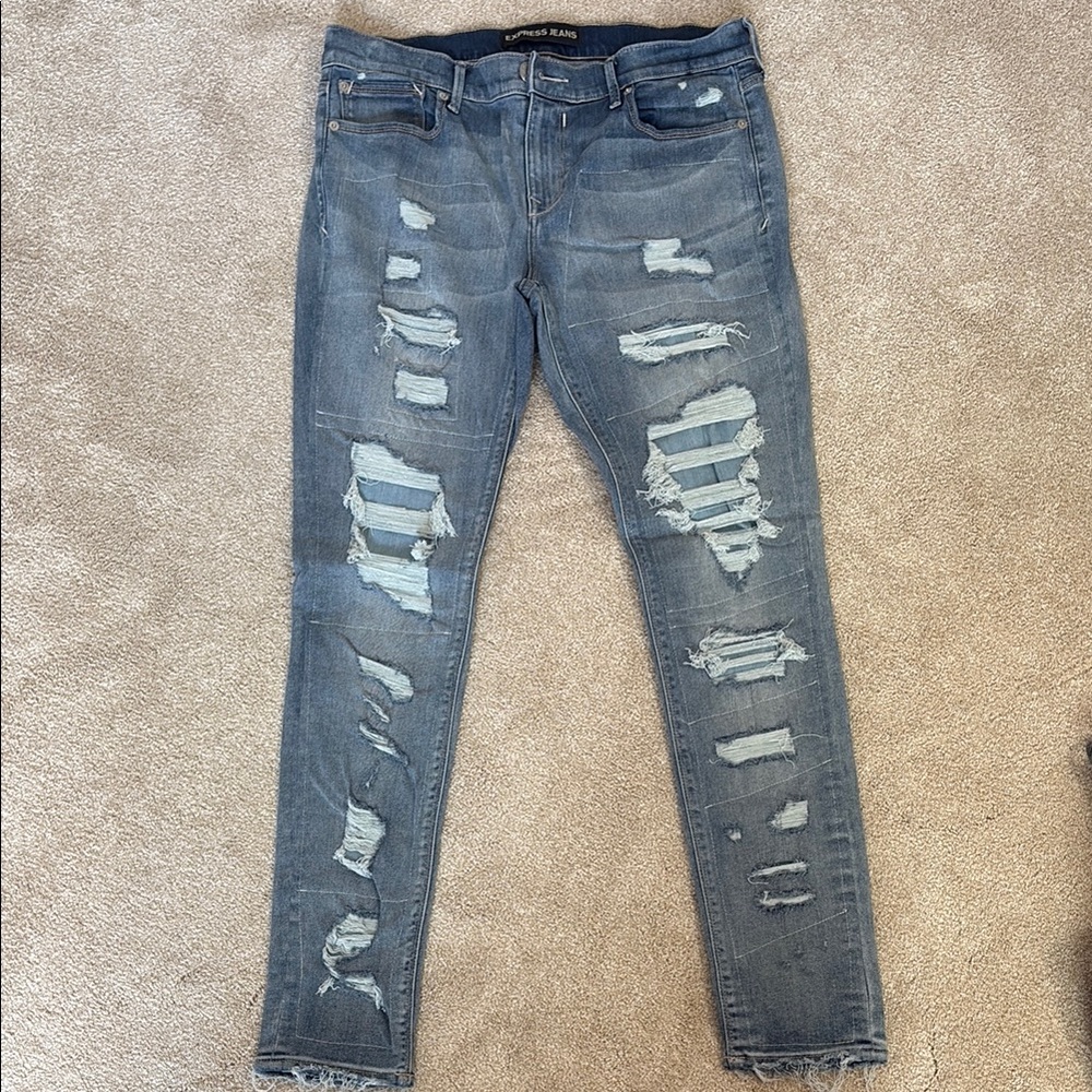 Express Blue Skinny Distressed Jeans
